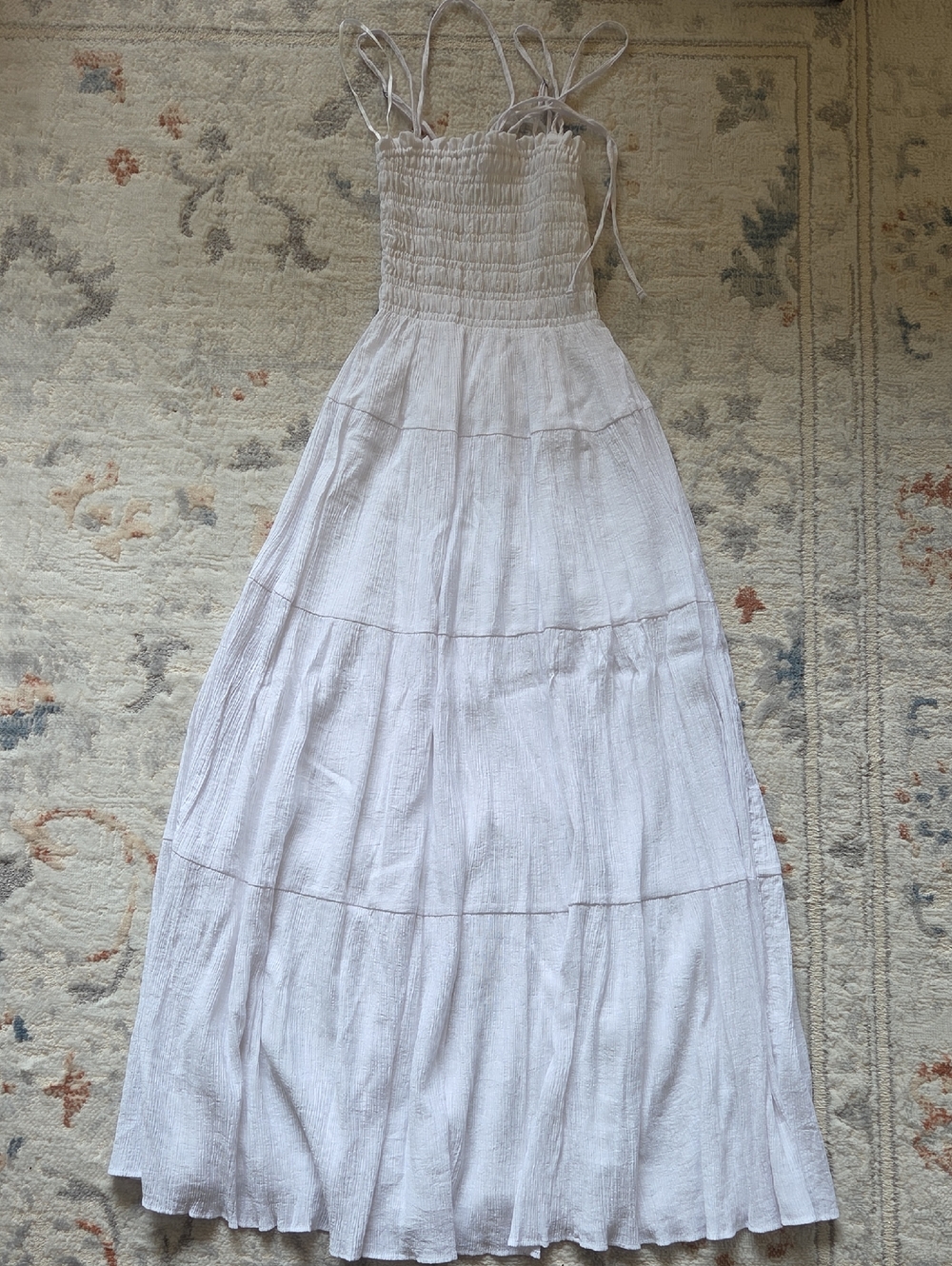 Abercrombie & Fitch White Smocked Maxi Dress with Adjustable Straps